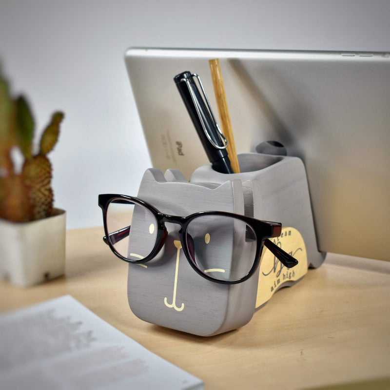 I'm Wood Multipurpose Eyeglass Phone Pen & Pencil Holder Stand Stationery Desk Organizer Accessories, For Home Office Desktop Decor Birthday Graduation Gifts â€œDream Big Aim Highâ€ (Cat) - Image 4
